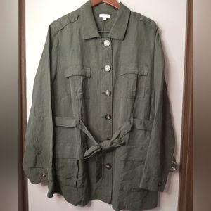 J. Jill army military green linen blend lightweight cargo utility jacket size 2X